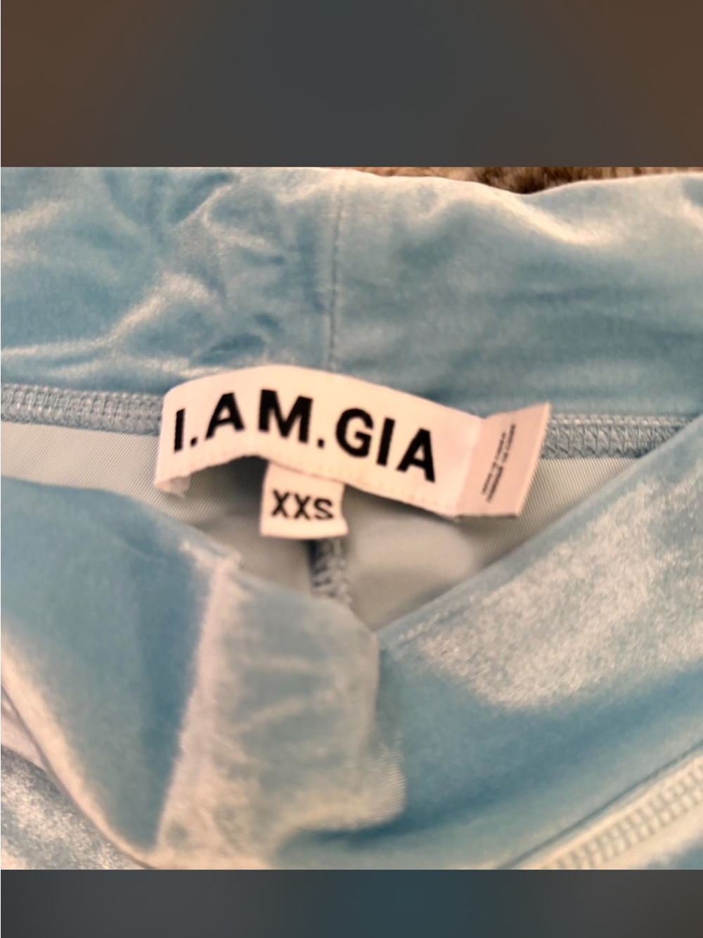 I.AM.GIA Powder Blue Velvet Zip Hoodie with Script Logo